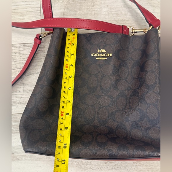 COACH Brown Signature Bucket Bag with Red Trim - Picture 8 of 8